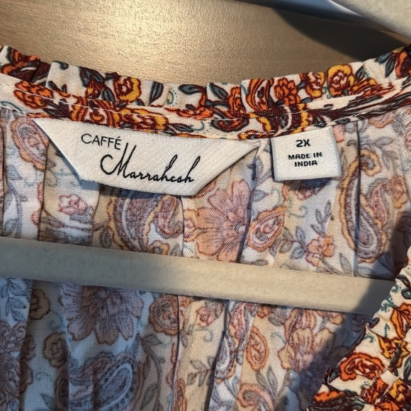 NWT Caffe Marrakesh button down Peasant Pirate Floral Crochet blouse Womens 2X - Picture 6 of 10